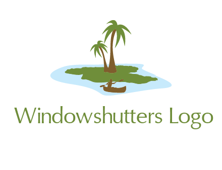 man rowing canoe to palm trees island illustration