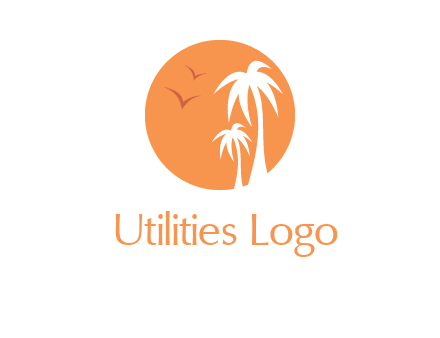 palm trees and birds in circle travel logo