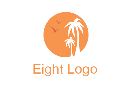 palm trees and birds in circle travel logo