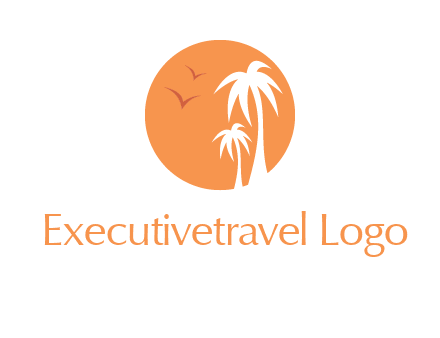 palm trees and birds in circle travel logo