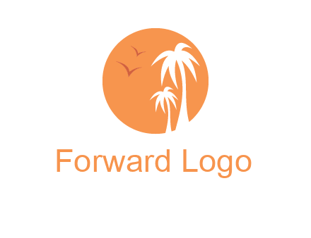 palm trees and birds in circle travel logo