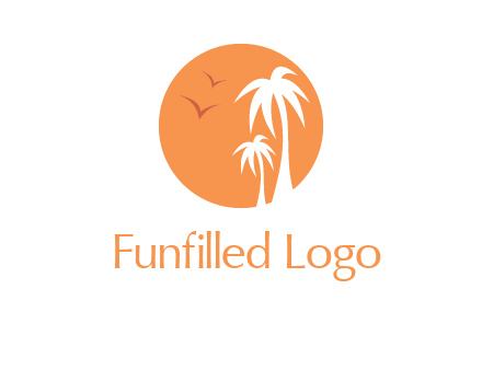 palm trees and birds in circle travel logo