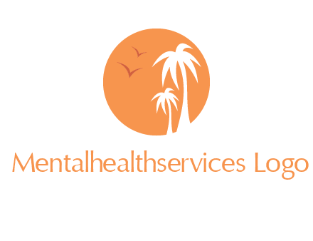 palm trees and birds in circle travel logo