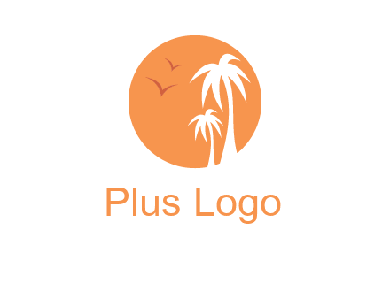 palm trees and birds in circle travel logo