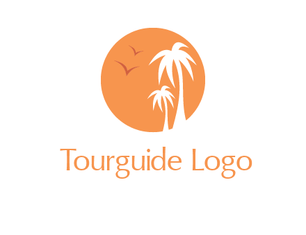 palm trees and birds in circle travel logo