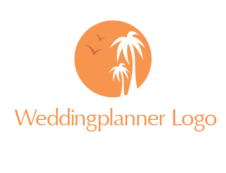 palm trees and birds in circle travel logo