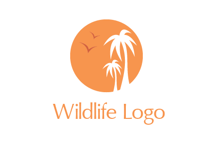 palm trees and birds in circle travel logo
