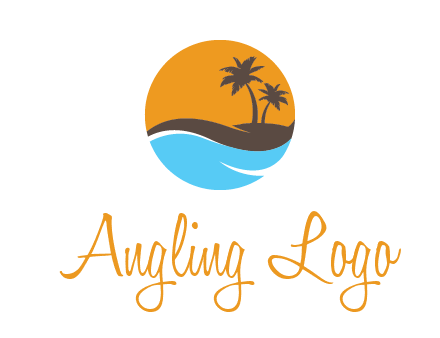 palm trees and waves in circle travel logo