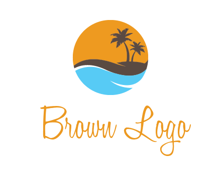 palm trees and waves in circle travel logo