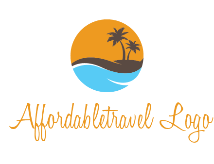 palm trees and waves in circle travel logo