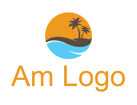 palm trees and waves in circle travel logo