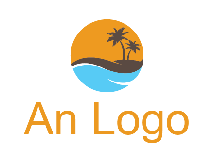 palm trees and waves in circle travel logo