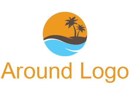 palm trees and waves in circle travel logo