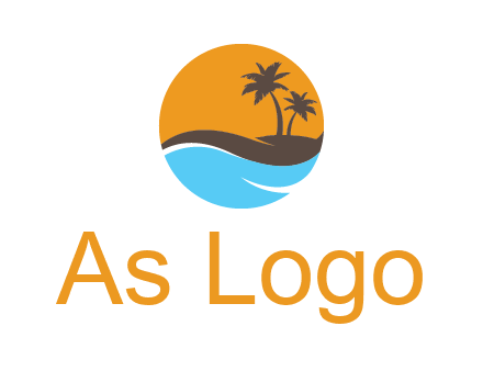 palm trees and waves in circle travel logo