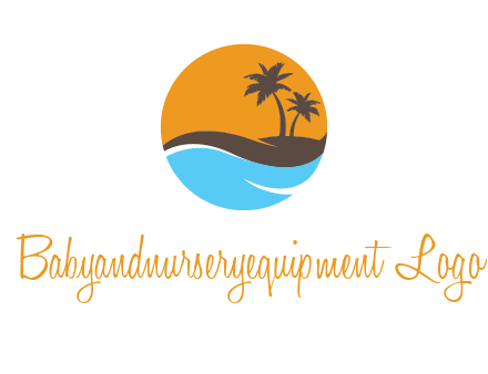 palm trees and waves in circle travel logo