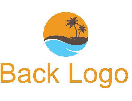 palm trees and waves in circle travel logo