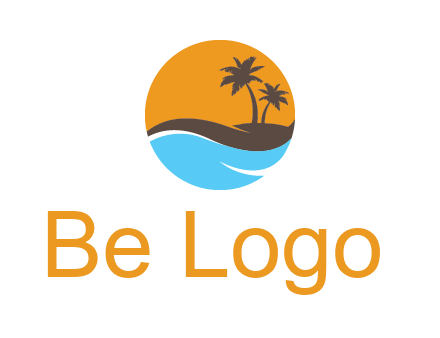 palm trees and waves in circle travel logo