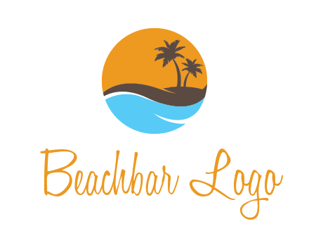 palm trees and waves in circle travel logo