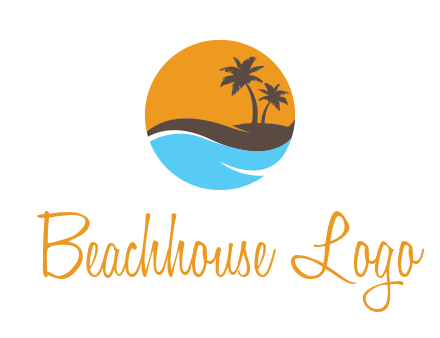 palm trees and waves in circle travel logo