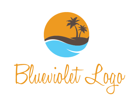 palm trees and waves in circle travel logo