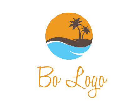 palm trees and waves in circle travel logo