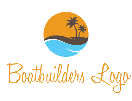 palm trees and waves in circle travel logo