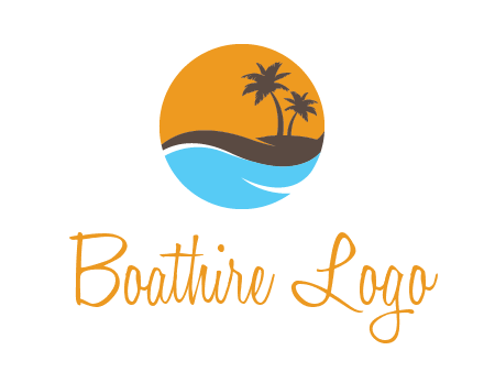 palm trees and waves in circle travel logo
