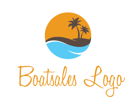 palm trees and waves in circle travel logo