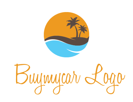 palm trees and waves in circle travel logo