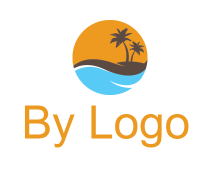 palm trees and waves in circle travel logo