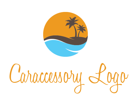 palm trees and waves in circle travel logo