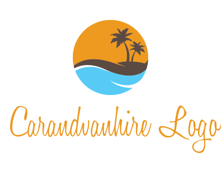 palm trees and waves in circle travel logo