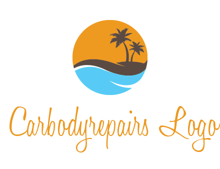 palm trees and waves in circle travel logo