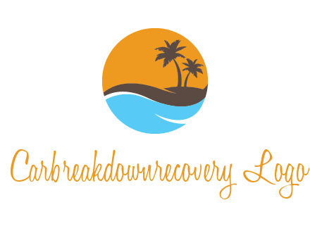 palm trees and waves in circle travel logo