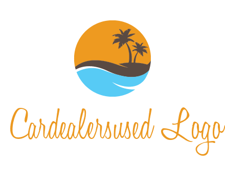 palm trees and waves in circle travel logo