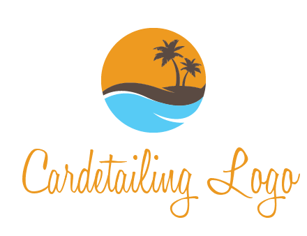 palm trees and waves in circle travel logo