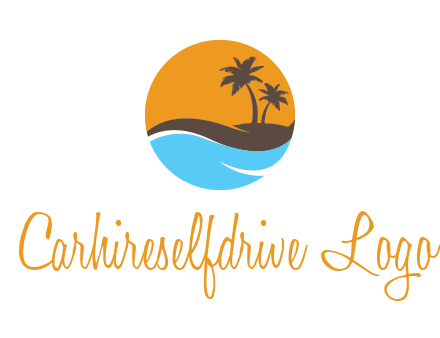 palm trees and waves in circle travel logo