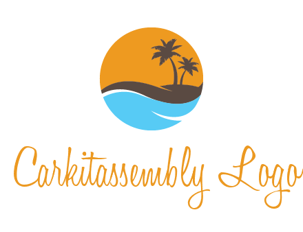 palm trees and waves in circle travel logo