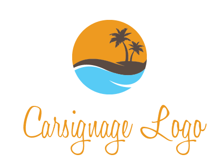 palm trees and waves in circle travel logo