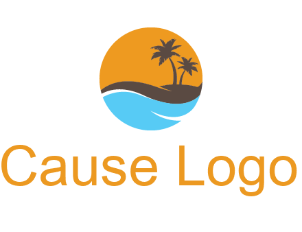 palm trees and waves in circle travel logo