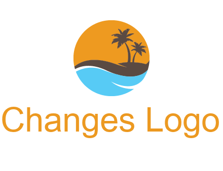 palm trees and waves in circle travel logo