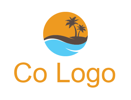 palm trees and waves in circle travel logo