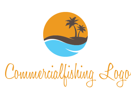 palm trees and waves in circle travel logo