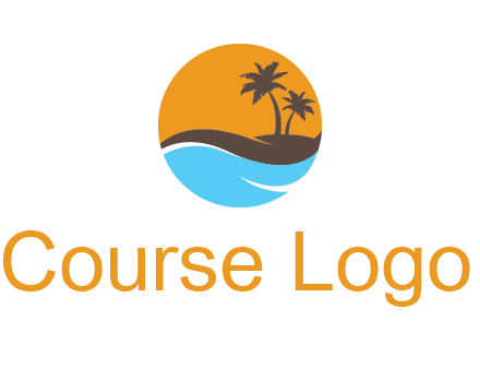 palm trees and waves in circle travel logo