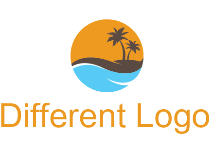 palm trees and waves in circle travel logo