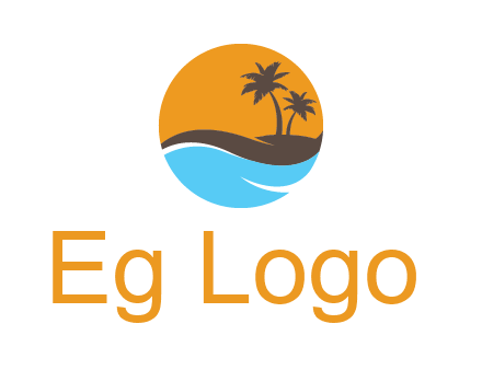 palm trees and waves in circle travel logo
