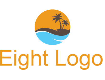 palm trees and waves in circle travel logo