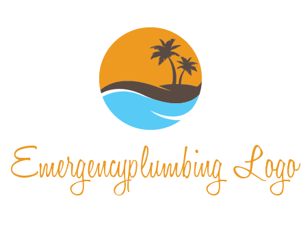 palm trees and waves in circle travel logo