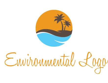 palm trees and waves in circle travel logo