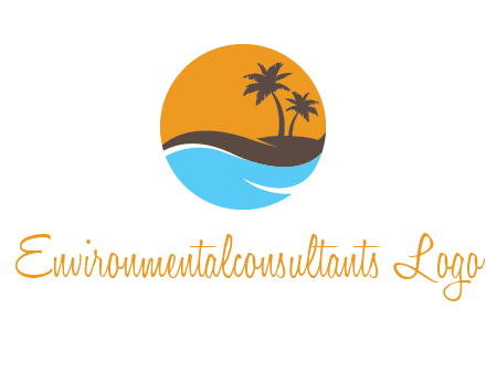 palm trees and waves in circle travel logo